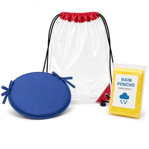 ML Necessities Stadium Comfort Pack Clear Bag, Seat Cushion & Rain Poncho Bundle