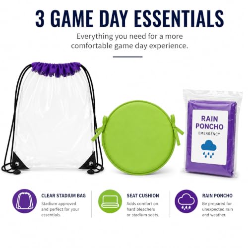 ML Necessities Stadium Comfort Pack Clear Bag, Seat Cushion & Rain Poncho Bundle