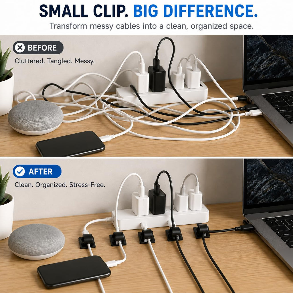 ML Necessities Self Adhesive Cable Clips Cord Organizer, Black