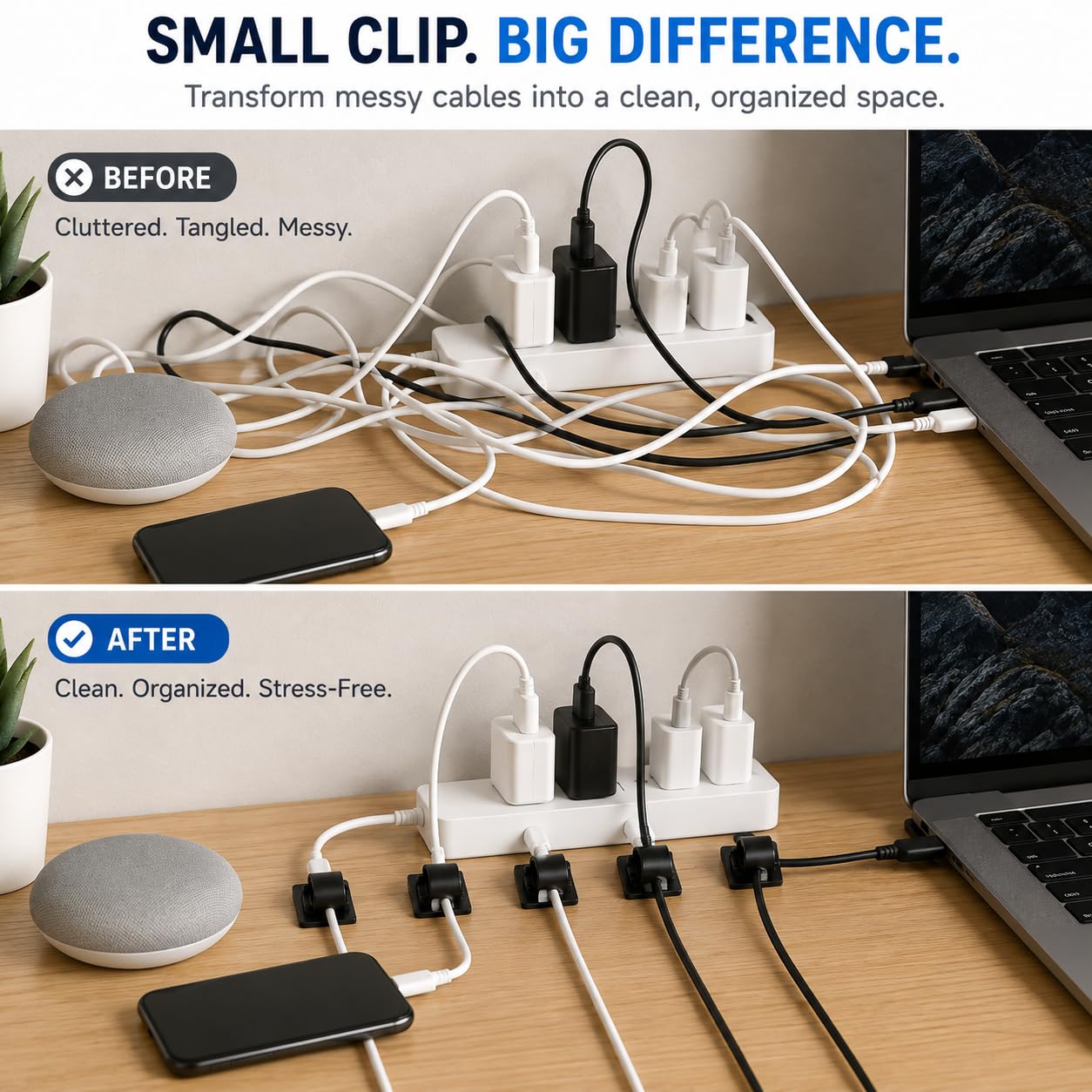 ML Necessities Self Adhesive Cable Clips Cord Organizer, Black