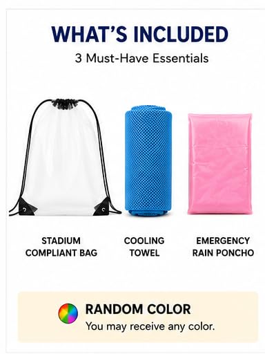 Clear Stadium Bag with Poncho & Cooling Towel – Stadium Approved Transparent Drawstring Backpack for Concerts, Sports Events, Festivals, Travel & Game Day Essentials