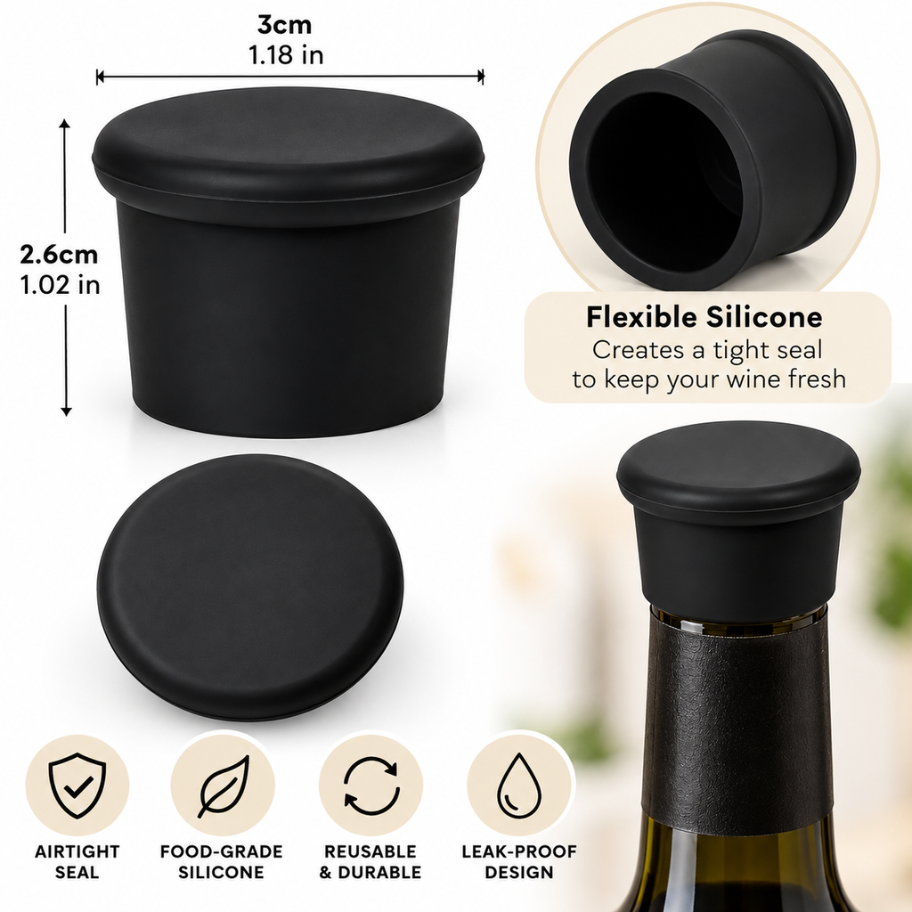 ML Necessities Silicone Wine Bottle Stoppers (6-Pack)