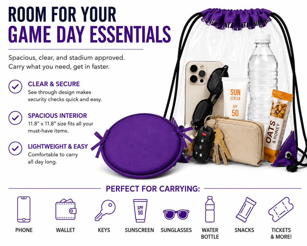 ML Necessities Stadium Comfort Pack Clear Bag, Seat Cushion & Rain Poncho Bundle