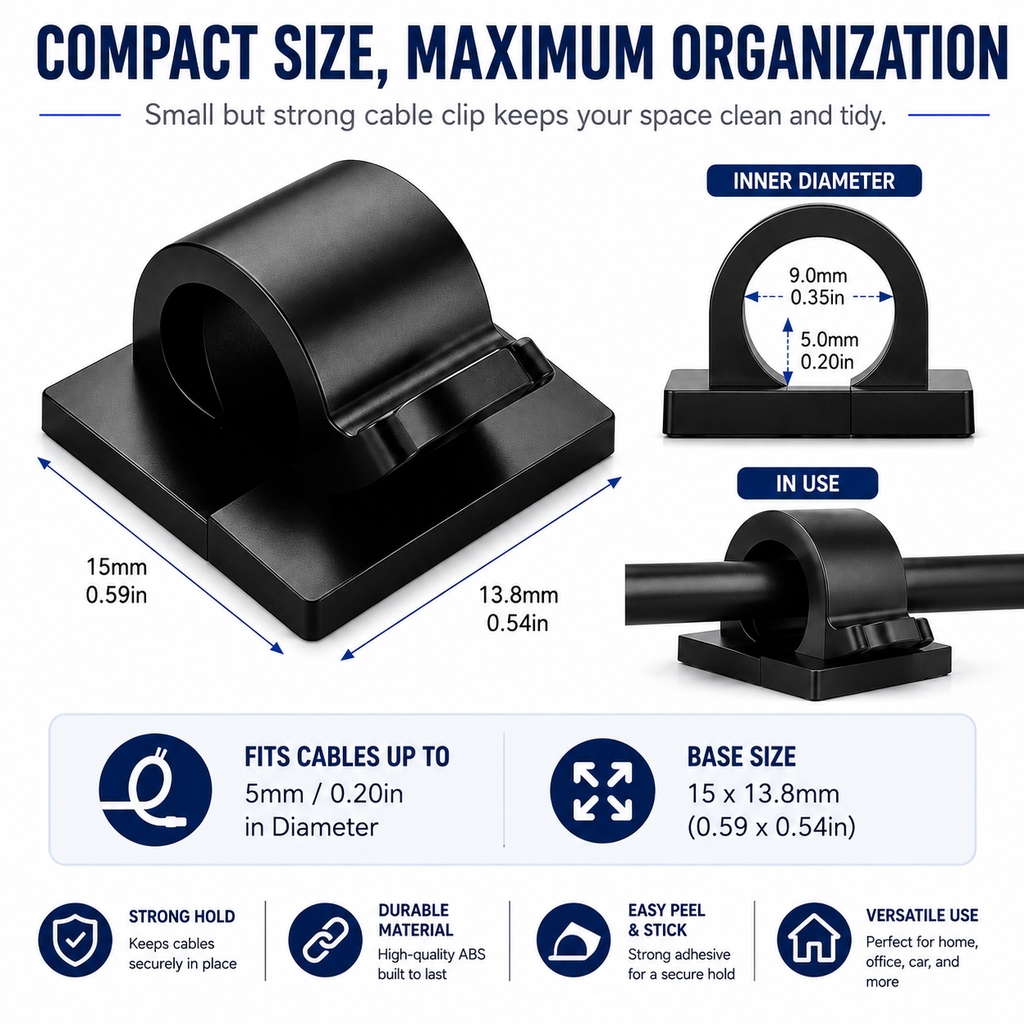 ML Necessities Self Adhesive Cable Clips Cord Organizer, Black