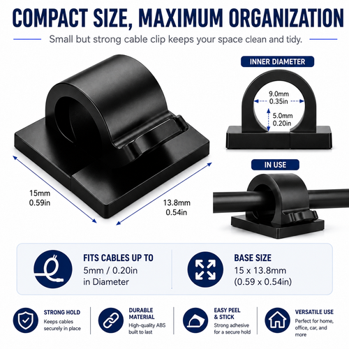 ML Necessities Self Adhesive Cable Clips Cord Organizer, Black