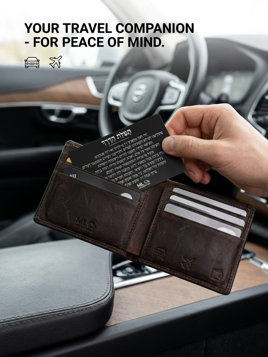 ML Necessities Tefilat HaDerech Metal Travel Prayer Card - Hebrew Traveler's Prayer, Aluminum Wallet Card for Car, Wallet, or Bag - Jewish Judaica Gift