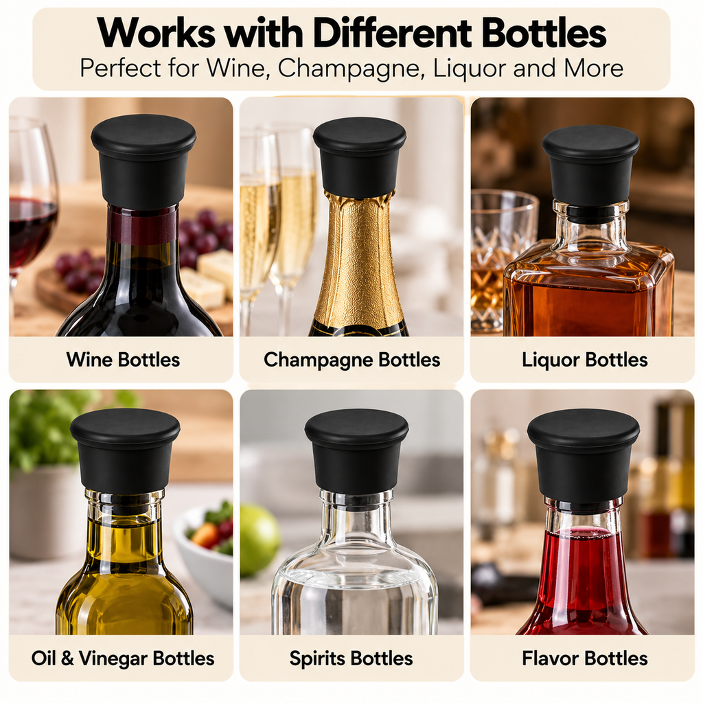ML Necessities Silicone Wine Bottle Stoppers (6-Pack)