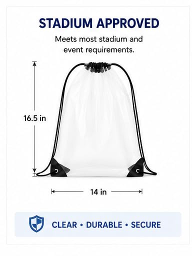 Clear Stadium Bag with Poncho & Cooling Towel – Stadium Approved Transparent Drawstring Backpack for Concerts, Sports Events, Festivals, Travel & Game Day Essentials