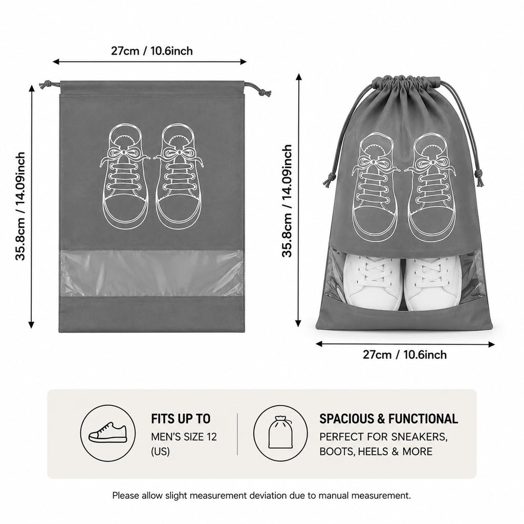 Shoe Storage Bags 10 Pack Reusable Non-Woven Drawstring Pouches