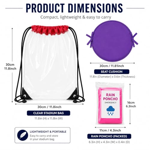 ML Necessities Stadium Comfort Pack Clear Bag, Seat Cushion & Rain Poncho Bundle