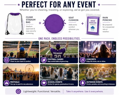 ML Necessities Stadium Comfort Pack Clear Bag, Seat Cushion & Rain Poncho Bundle