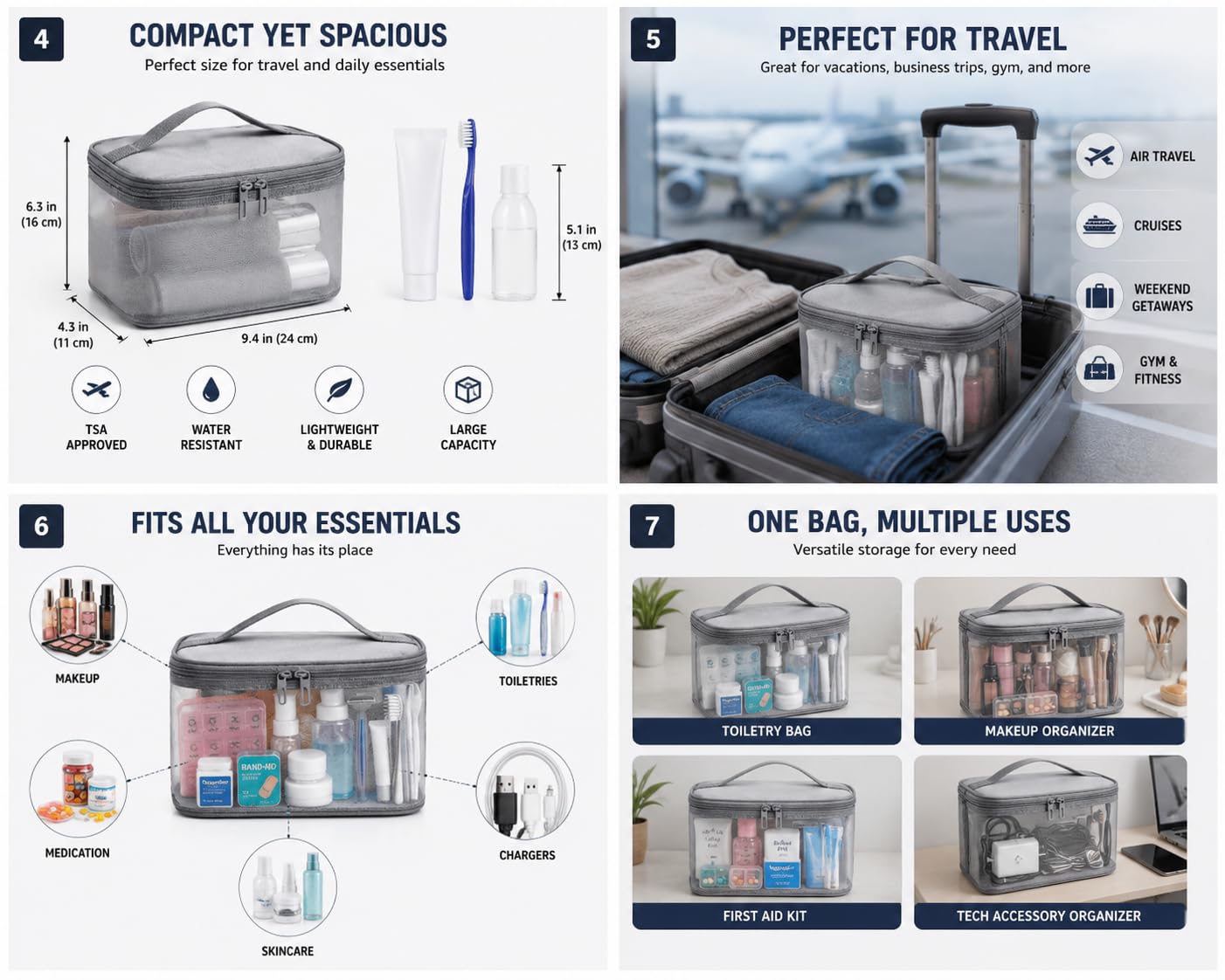 Travel Toiletry Bag for Women & Men, Gray